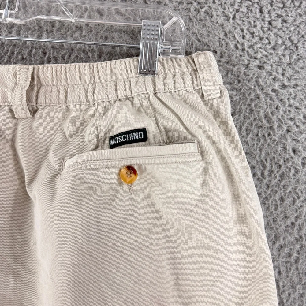 Vintage Moschino Chino Shorts Men's 33 Beige Cotton Twill Pleated Casual Khaki